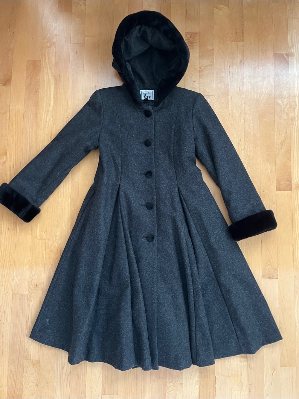 👑Long Flare Wool Princess Dress Coat Faux Fur Trim Trilogi Collection Girls 12